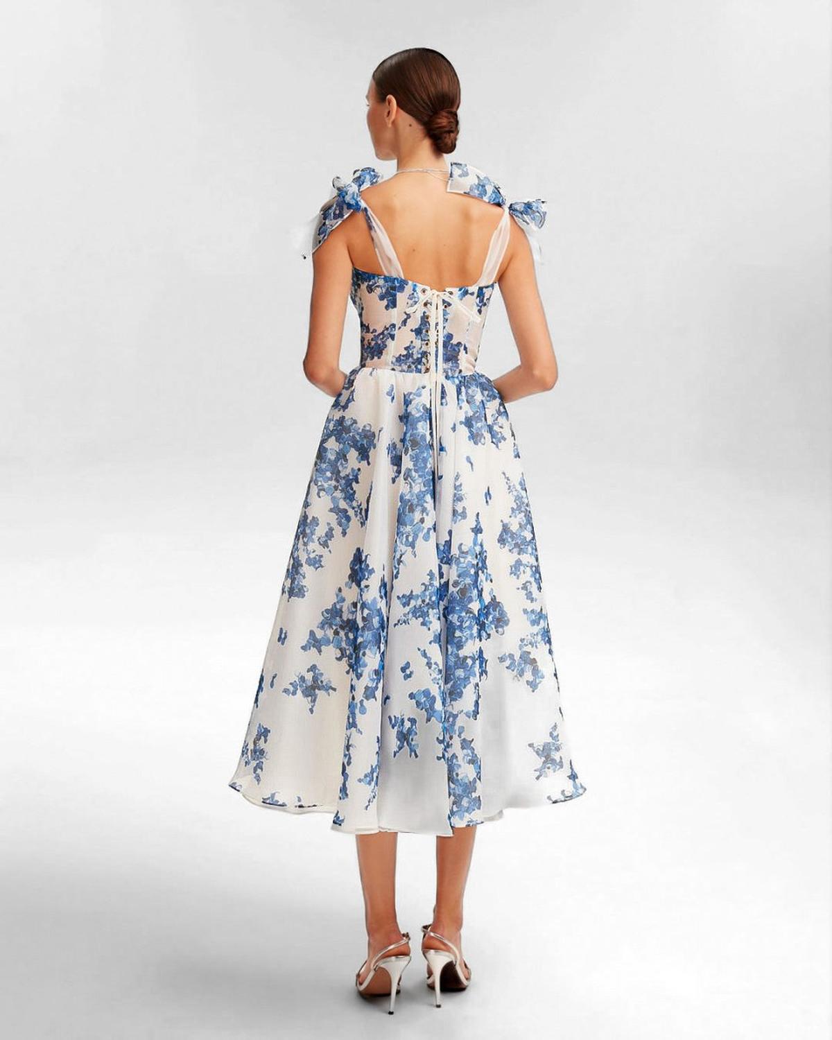 Floral Organza Midi Dress | Sweetheart Neck | Spaghetti Straps | Summer