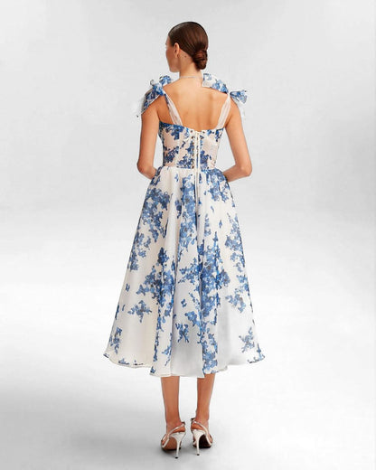 Floral Organza Midi Dress | Sweetheart Neck | Spaghetti Straps | Summer