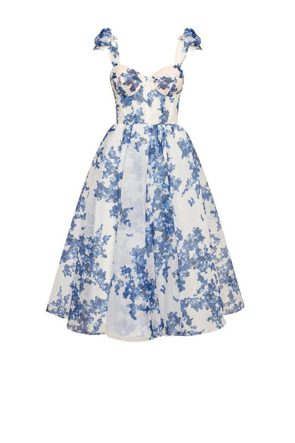 Floral Organza Midi Dress | Sweetheart Neck | Spaghetti Straps | Summer