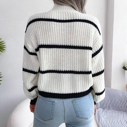 Striped Knit Sweater | High Neck | Relaxed Fit