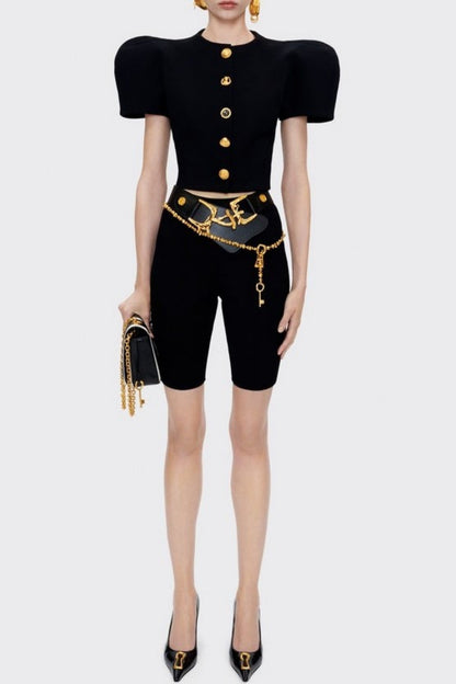 Yanisa Knit Top & Shorts Set - Black