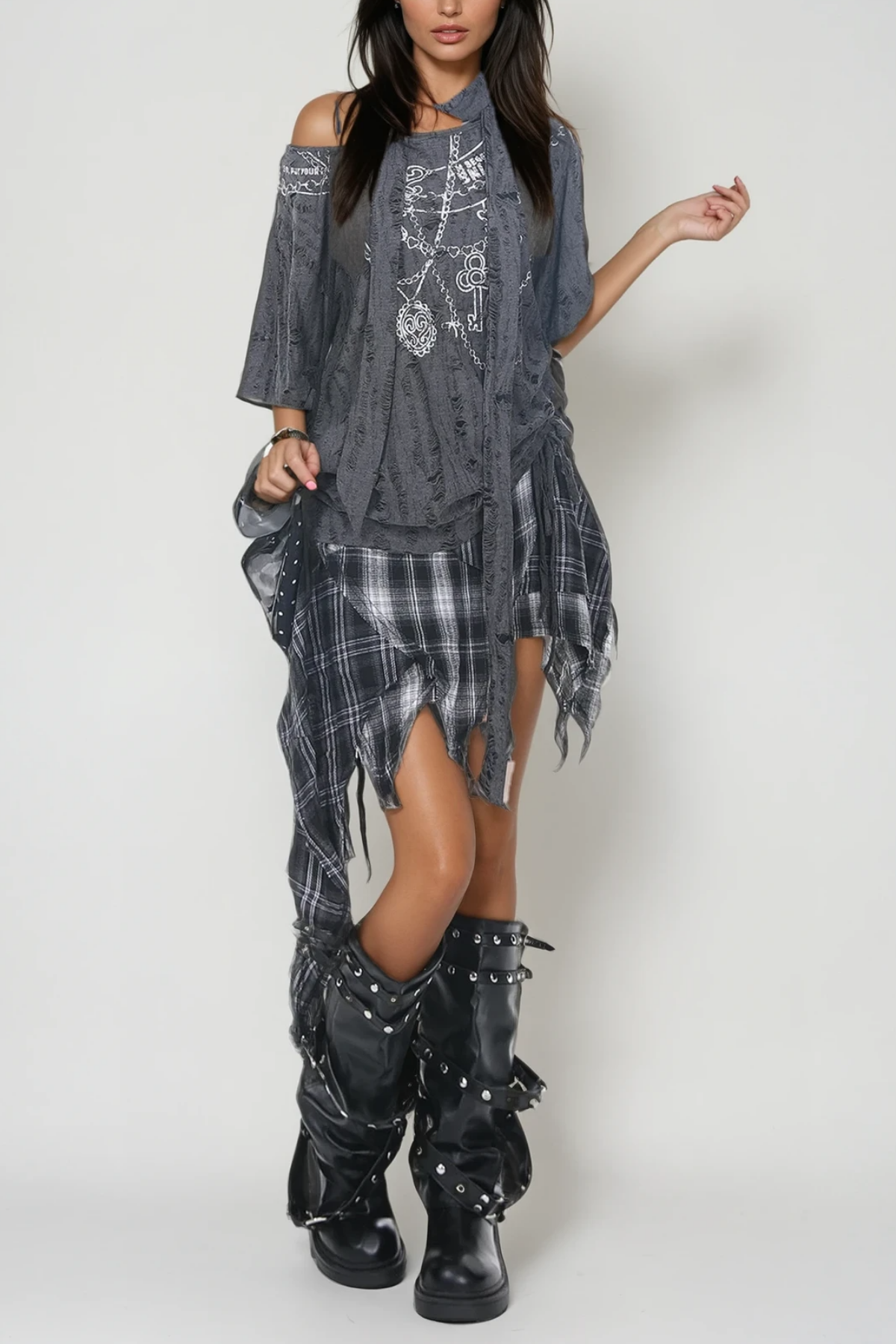 Zack Grid Asymmetric Skirt