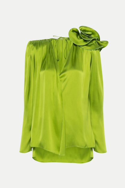 Zahirah Floral Appliqué Silk Blouse