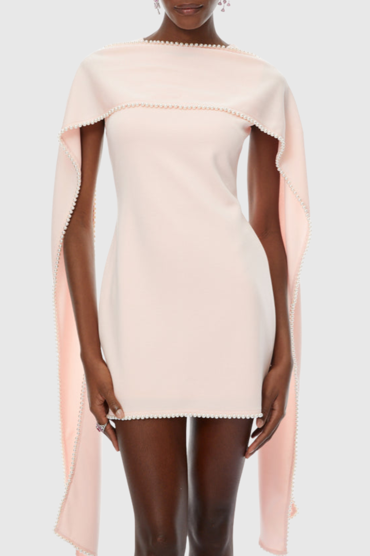 Zisel Pearl Trim Shawl Mini Dress - Pink