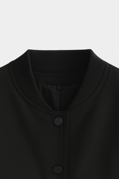 Maison Bomber Jacket | Ribbed O-Neck Button Front Relaxed Silhouette