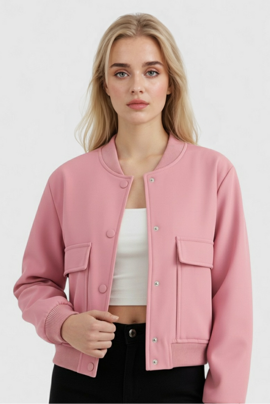 Bomber Jacket With Front Pockets | Cropped Silhouette