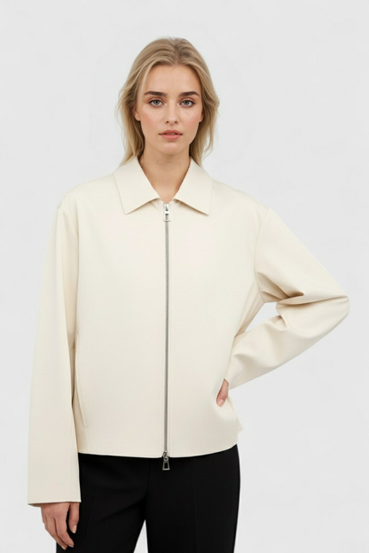 Zip Front Collar Jacket | Stretch Polyester Blend | Regular Length