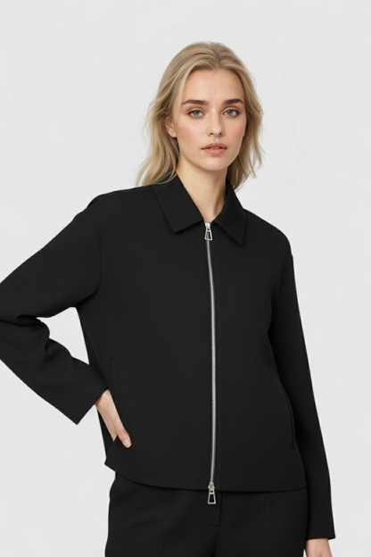 Zip-Front Cropped Bomber Jacket | Two Way Zip, Clean Collar