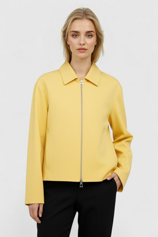 Maison Zip Front Jacket | Turn-Down Collar Relaxed Fit Winter