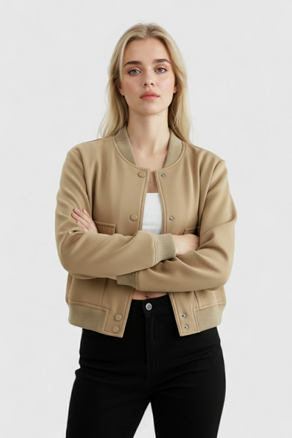 Maison Bomber Jacket | Ribbed Collar Button Front Relaxed Fit
