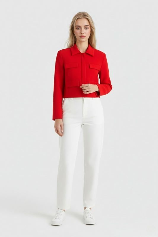 Cropped Utility Jacket | Turn-Down Collar, Flap Pockets