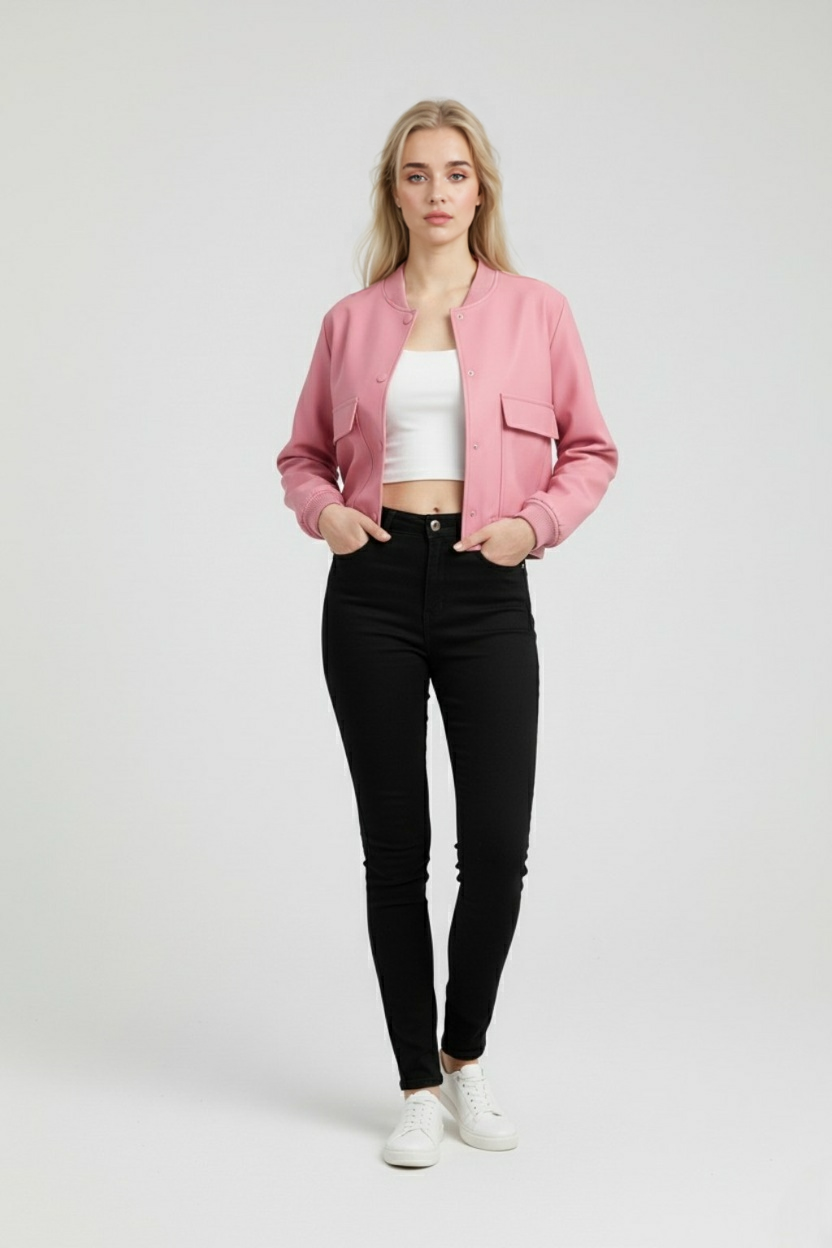 Bomber Jacket With Front Pockets | Cropped Silhouette
