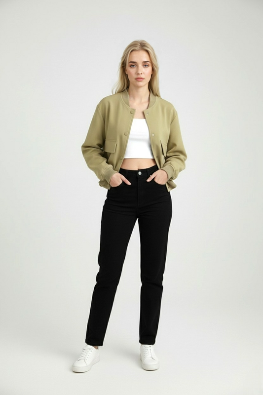 Bomber Jacket With Front Pockets | Cropped Silhouette