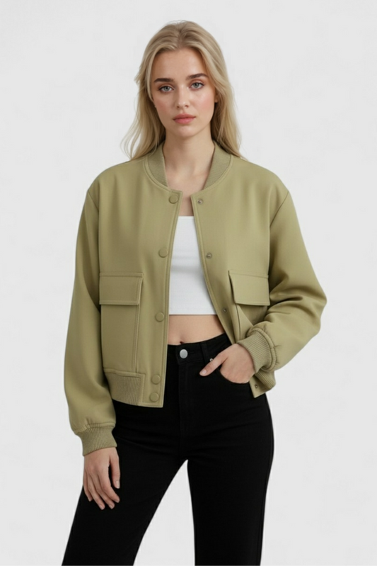 Bomber Jacket With Front Pockets | Cropped Silhouette