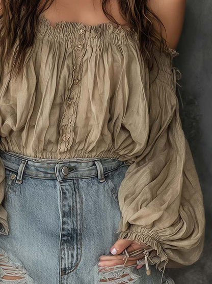 Bohemian Linen-Cotton Off-Shoulder Blouse