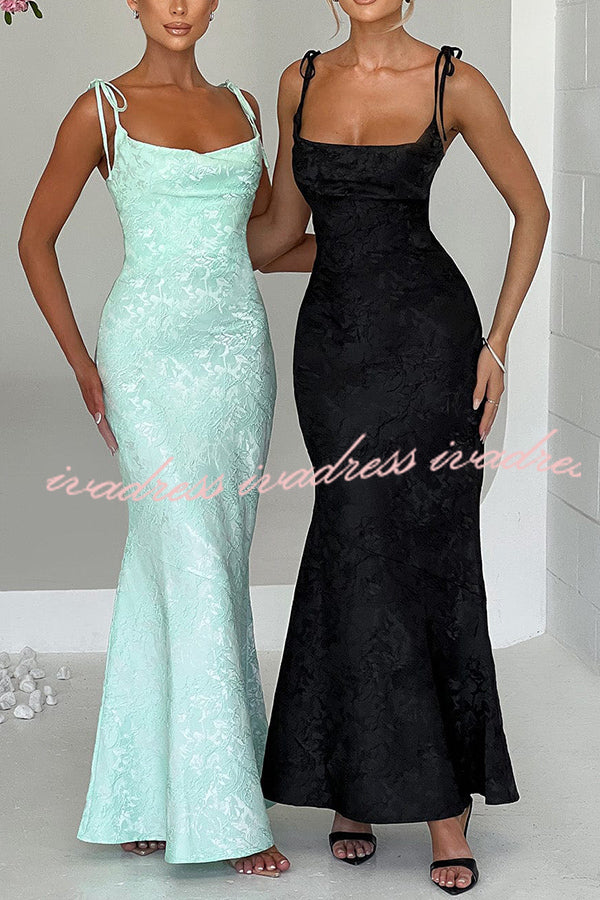 Jacquard Fabric Elegant Suspender Tie Slim Fishtail Maxi Dress