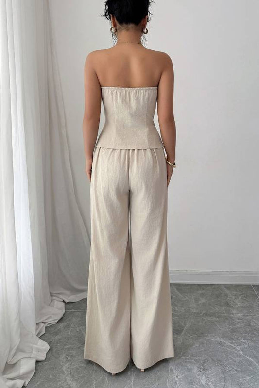 Elegant Button Vest Wide Leg Trousers Set