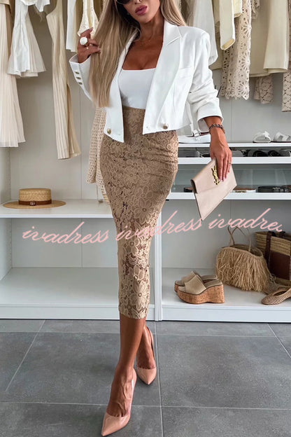 Ellien Solid Color Button Long Sleeve Crop Lapel Blazer