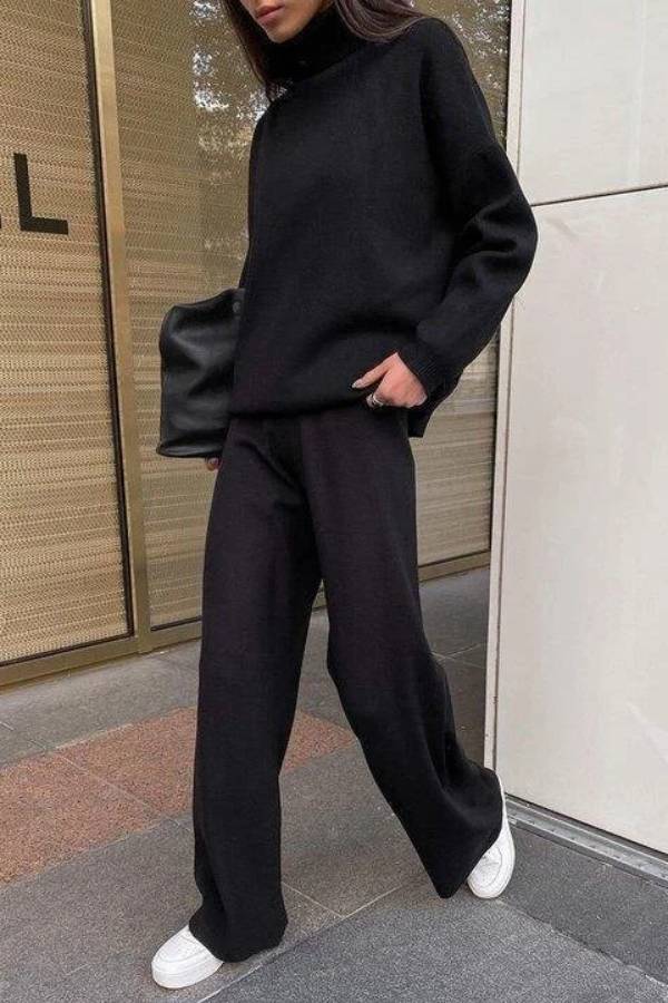 Knitted Solid Color Loose Casual Suit