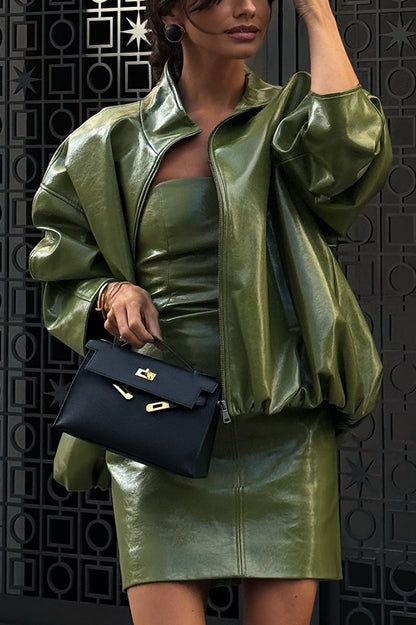 Sexy Tube Top Back Zipper Slim Leather Mini Dress