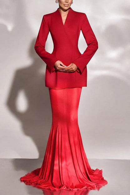 Shes Timeless Mesh High Rise Elastic Waist Fishtail Maxi Skirt