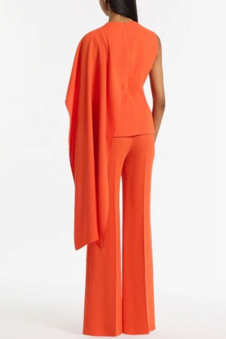 Perfect Balance Asymmetric Draped Cape Top and High Waist Flared Pants Set