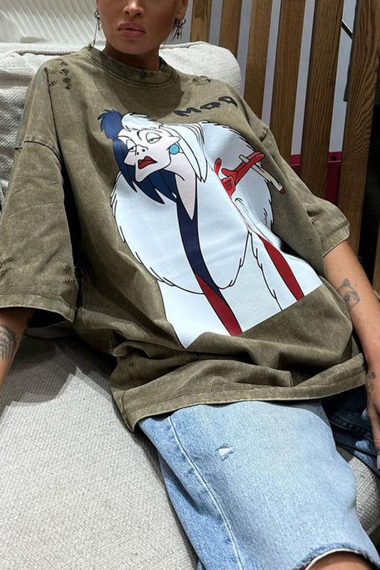 Camiseta holgada informal de manga corta con cuello redondo y estampado de anime de Halloween