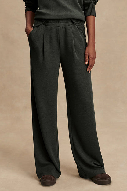 Barker High-Neck Long Sleeve Side Zipper Sweatshirt and Elastic Waist Pocketed Loose Pants Set