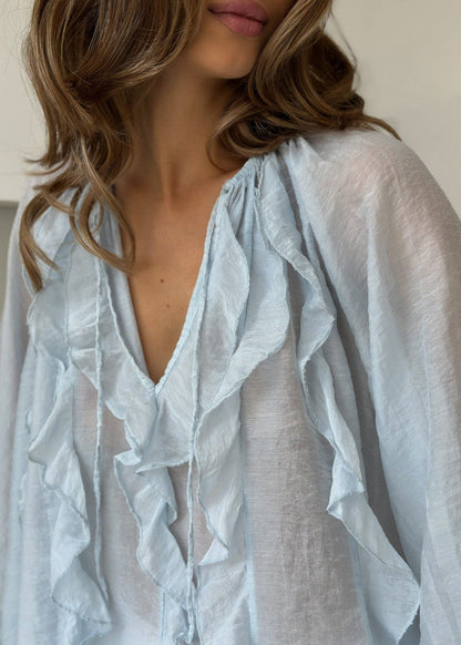 Hazel Whisper - Sheer Ruffle Tie Blouse
