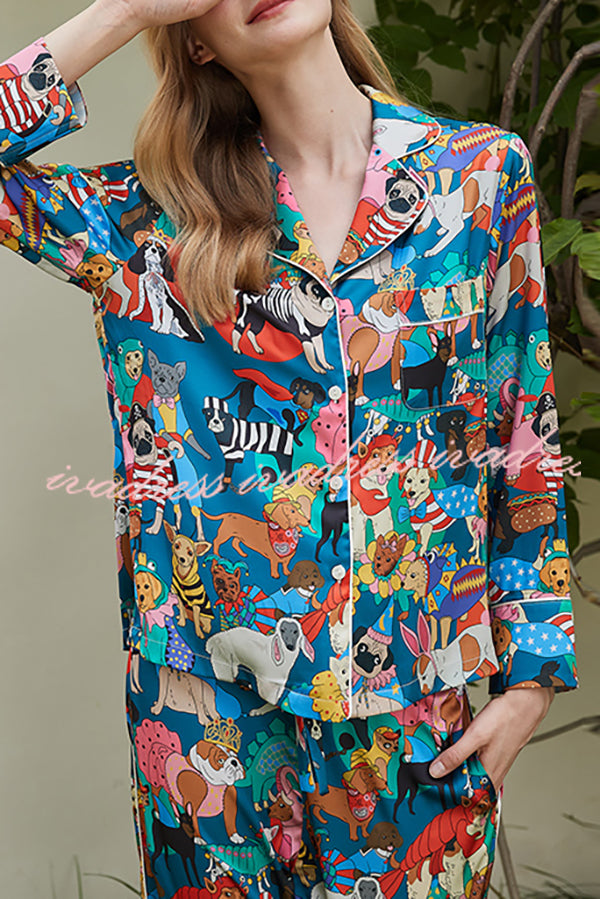 Halloween Dog Print Home Long SleevesTwo Piece Set