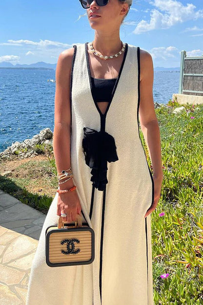 Vestido largo holgado de gran tamaño con lazo en contraste