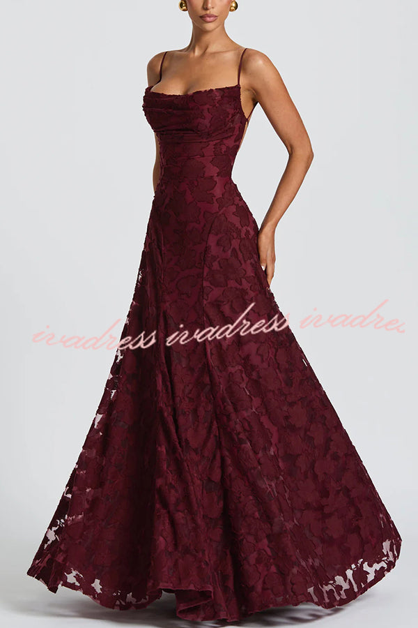 Francis Floral Burnout Jersey Fabric Cowl Neck Back Lace-up Maxi Dress