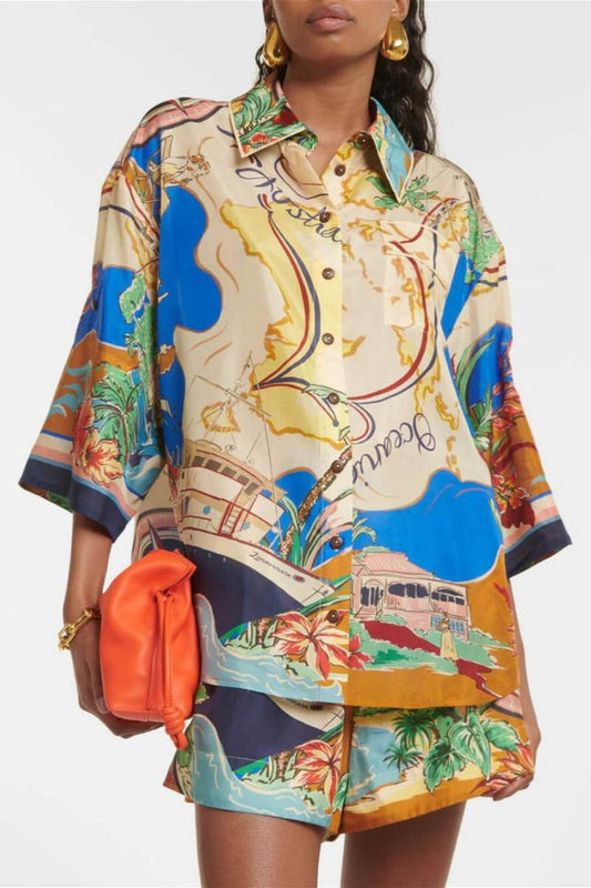 Unique Printed Waist Shorts Two-Piece Set