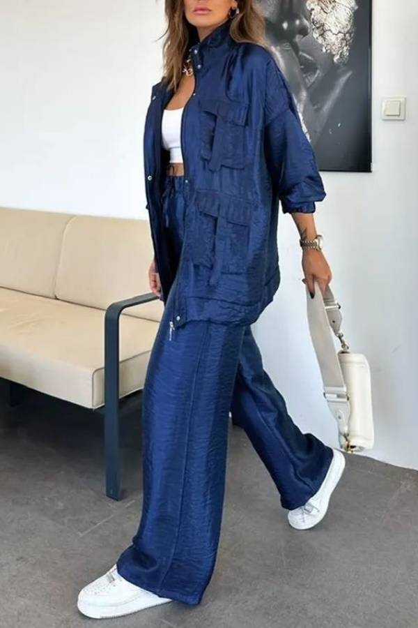 Easy on Me Metallic Fabric Elastic Waist Pocketed Wide Leg Pants