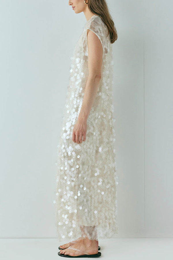 Like Gelato Sheer Large Sequin Short Sleeve Cover-up Maxi Dress