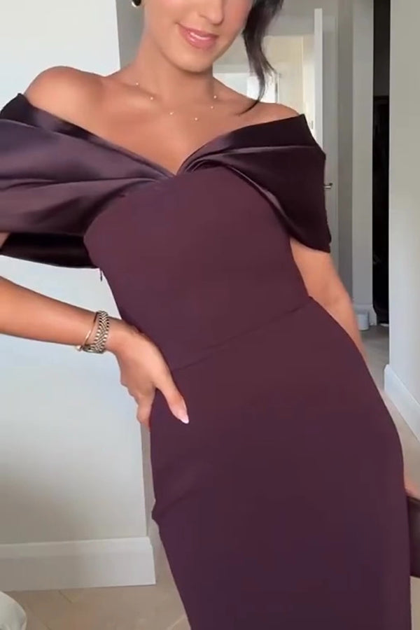 Elegant Off-shoulder Spliced fitted Backless Maxi Dress