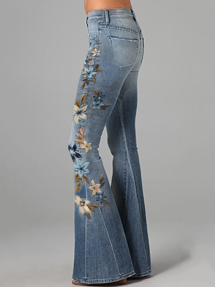 Daily Blue Floral Pocket Western Jeans