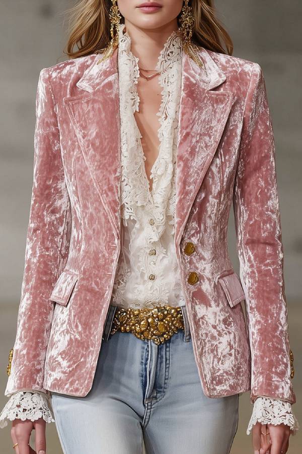 Velvet Double-Breasted Decorative Blazer