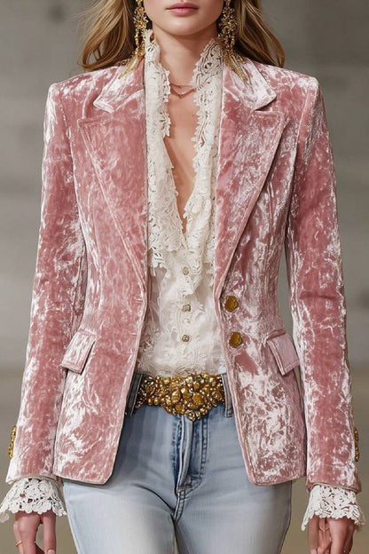 Velvet Double-Breasted Decorative Blazer