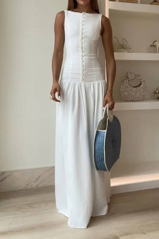 Elegante vestido sin mangas con botones 