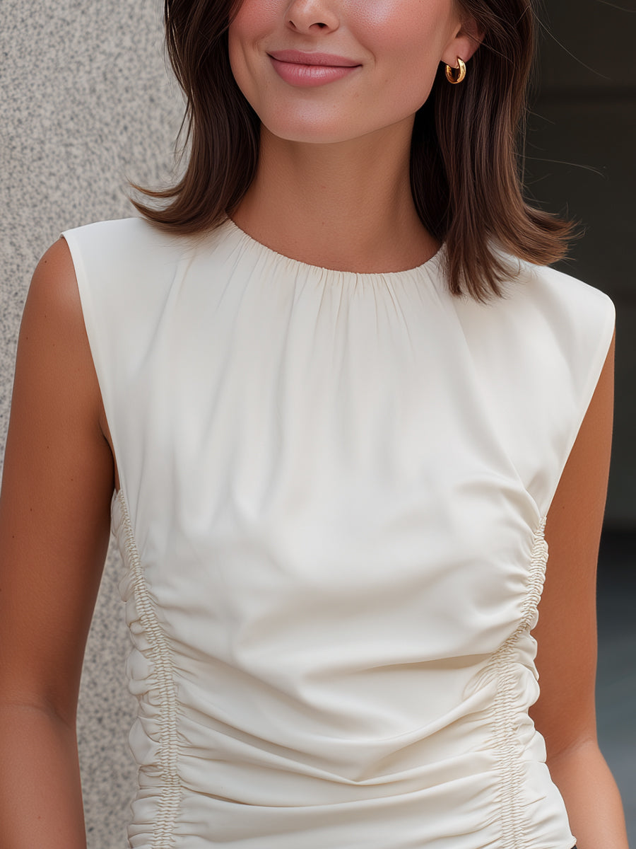 Sleeveless Ruched Drawstring Top T-Shirt