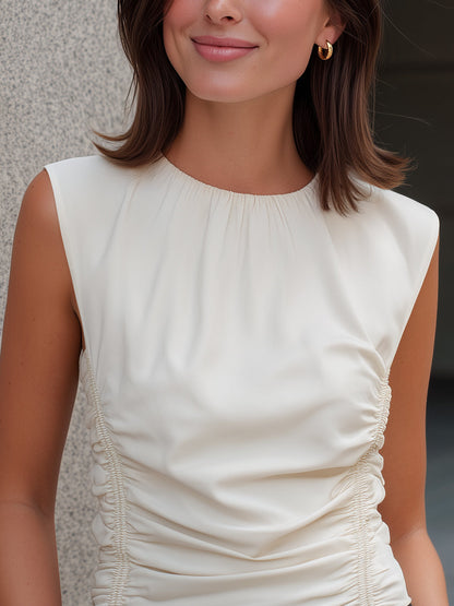 Sleeveless Ruched Drawstring Top T-Shirt