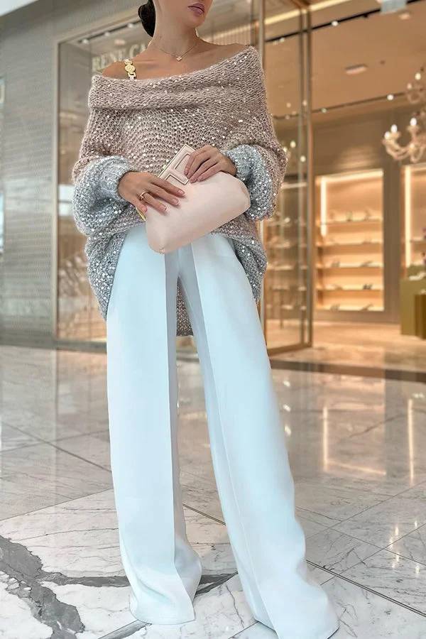 Suéter holgado con hombros descubiertos y lentejuelas de punto Make It Shine 