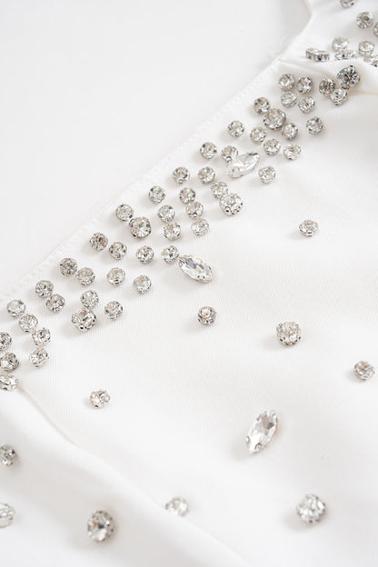 Square Neck Rhinestone Ruched Sleeveless Mini Dress