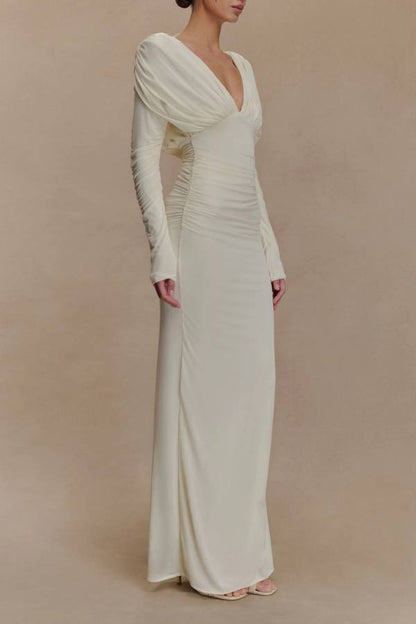 Long Sleeve Plunge Maxi Dress