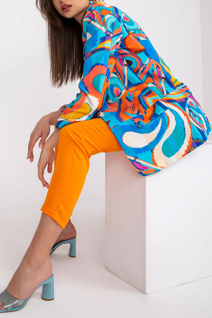 Multicolor Graphic Print Lapel Long Sleeve Blazer