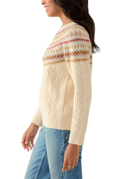 Suéter de cuello redondo con mezcla de cables Fairisle para mujer 