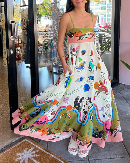 Vestido lencero con estampado de pintura y posicionamiento elegante