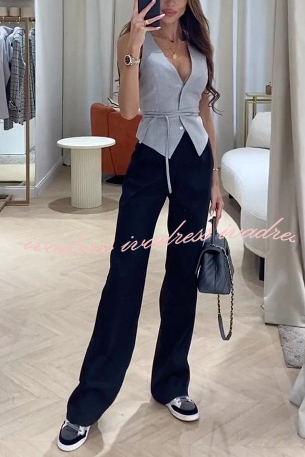 Gentleman or Lady Style Button Up Waist Strap Vest