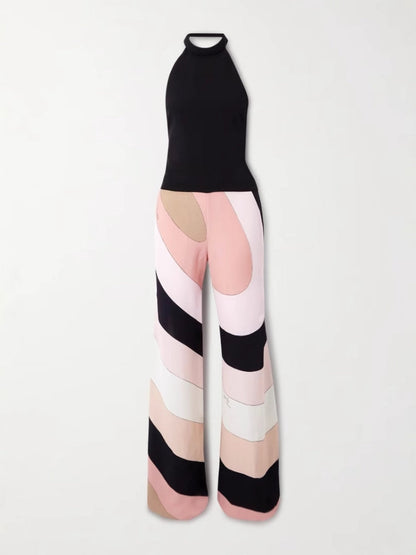 Sexy Halter Backless Printed Jumpsuit